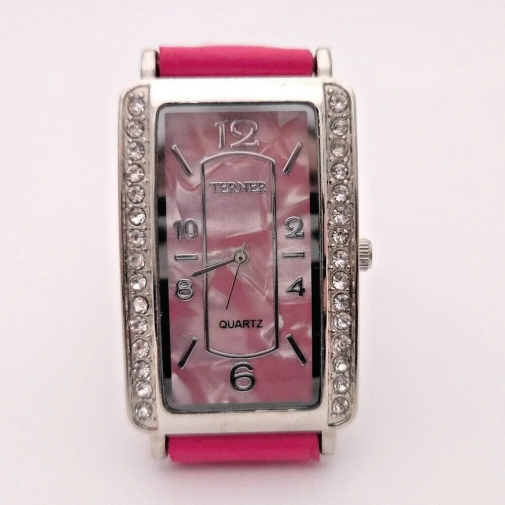 Women's Terner Pink & Silver‎ Toned Bling Wristwatch w/ Adjustable Buckle Band